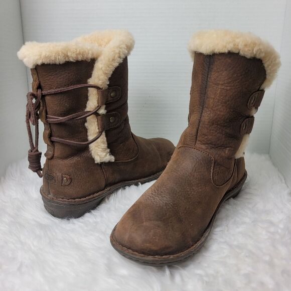 UGG Akadia Stout Womens Size 8 Brown Winter Booties Lace Up Boots Leather - Picture 5 of 8